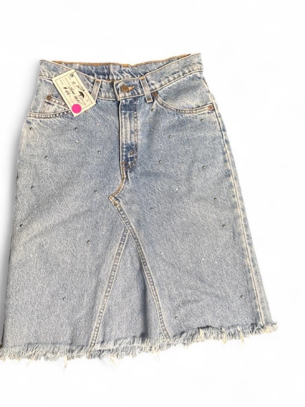 Vintage Levi’s Light Wash Denim Skirt with Stud and rhinestone Detail
